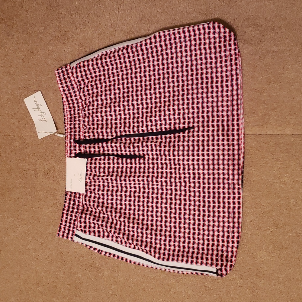 NWT Lady Hagen Women's Off To The Races Side Rib Retro Geo Cherry Red Skirt